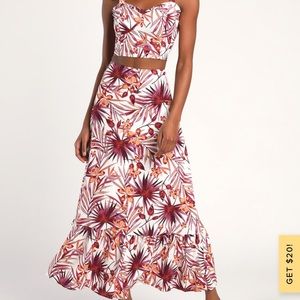 Tropical print maxi skirt and crop top